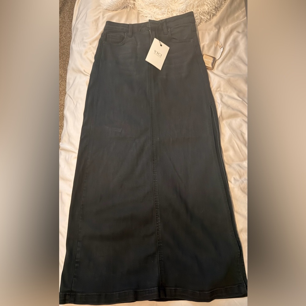 Vici Black Denim Maxi Skirt